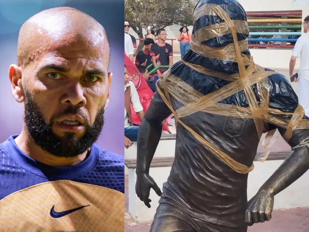 Investigado por estupro, Daniel Alves tem estátua vandalizada em Juazeiro-BA